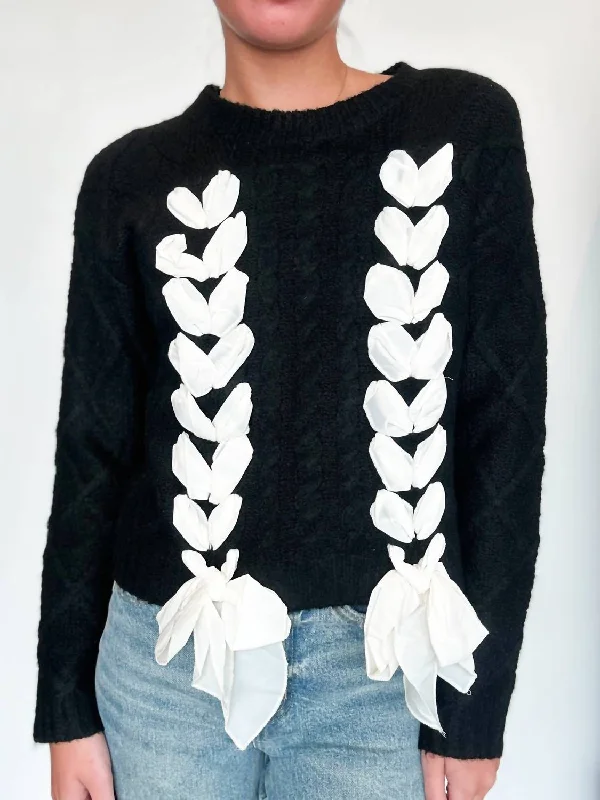 Braided Bow Knit Sweater In Black