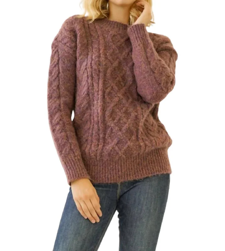 Cable Knit Sweater In Brown