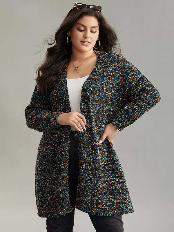 Colour Textured Open Front Cardigan