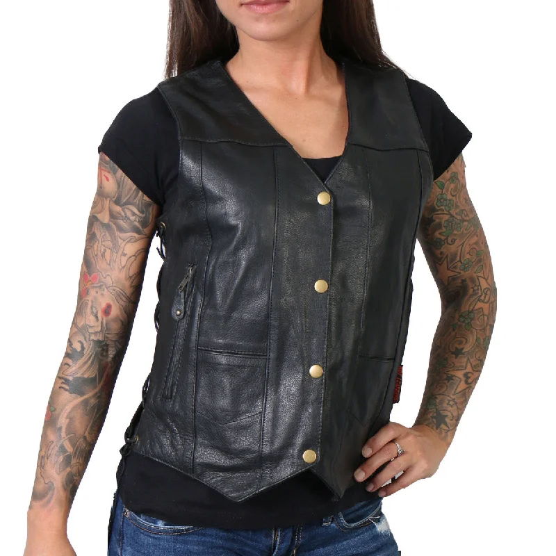 Hot Leathers VSL1008 Ladies Black 'Ten Pocket' Leather Vest