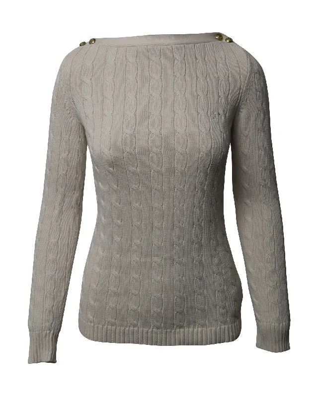 Lauren Ralph Lauren Cableknit Sweater in Cream Cotton