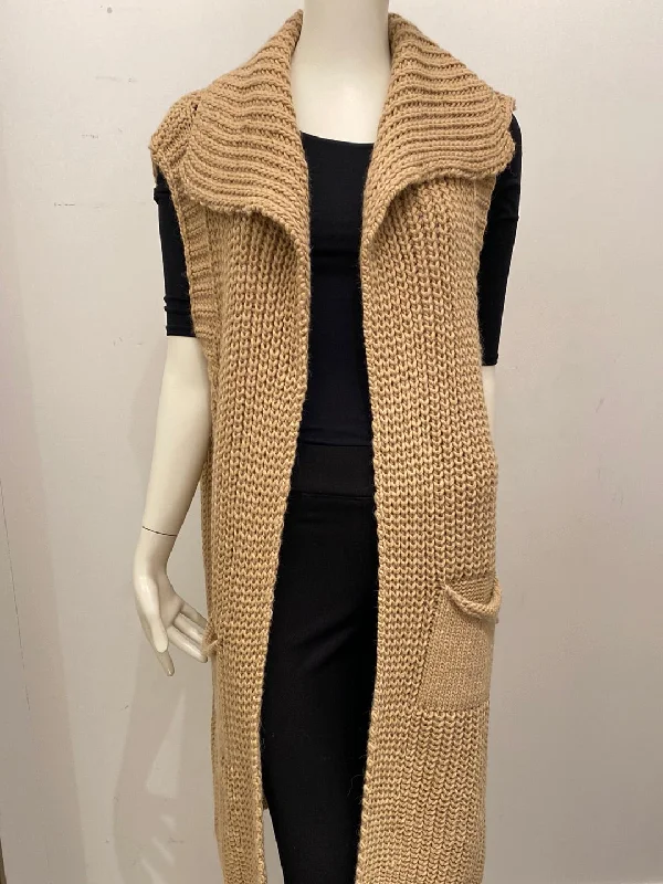 Long Knit Open Front Vest - Italian