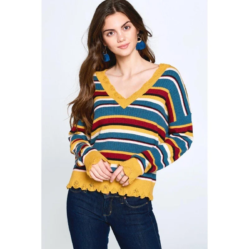 Multi-colored Variegated Striped Knit Sweater