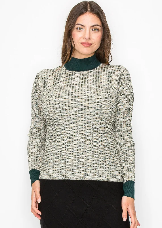 Multi-Tone Knit Sweater with High Neck