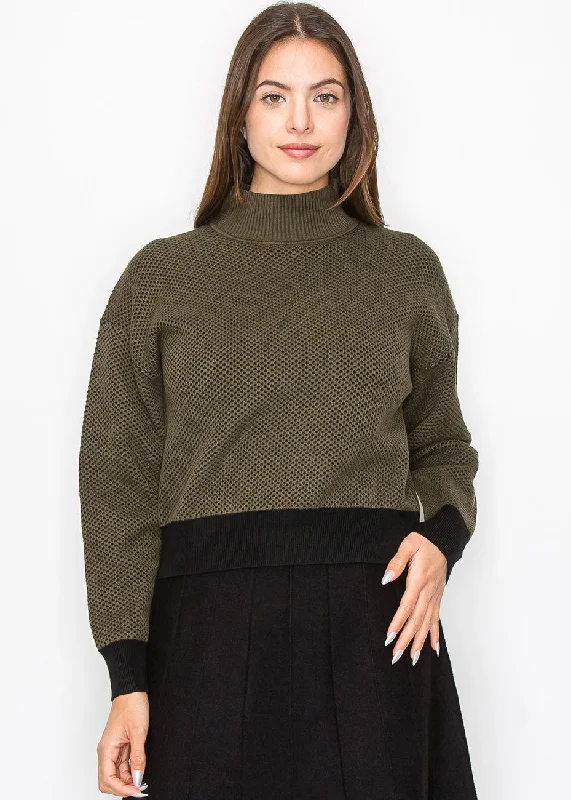 Olive High-Neck Knit Sweater