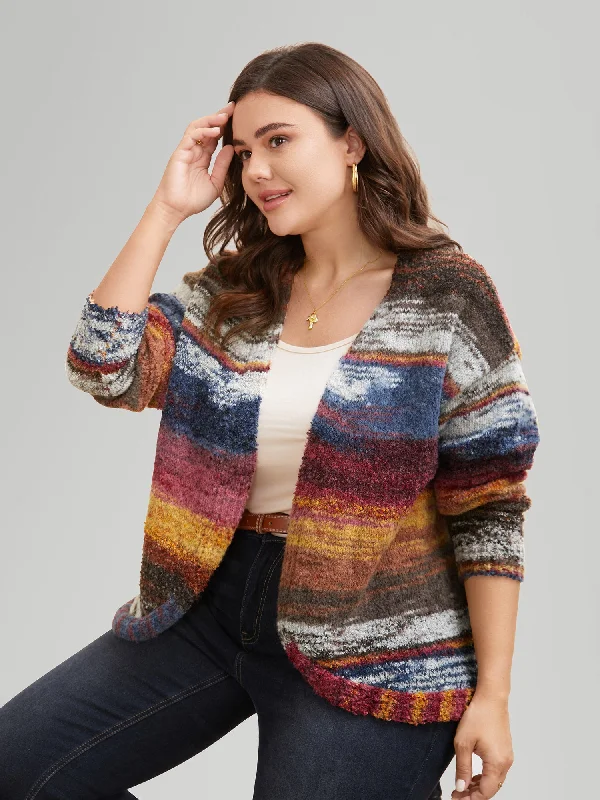 Ombre Open Front Curved Hem Cardigan