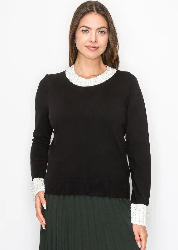 Pearl Accent Knit Sweater