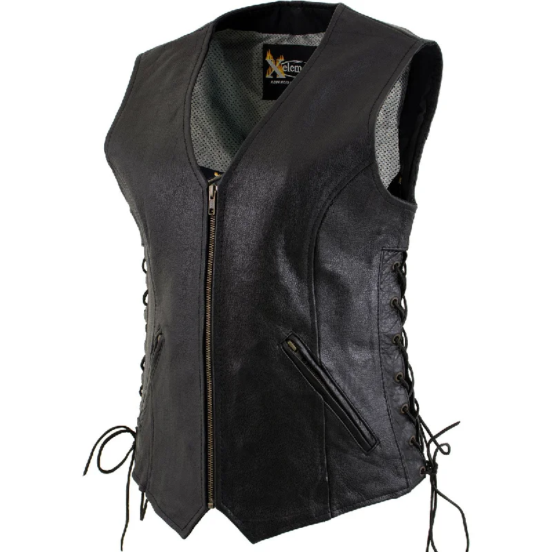 Xelement B277 Women's Black 'Mistress' Side Lace Motorcycle Leather Vest