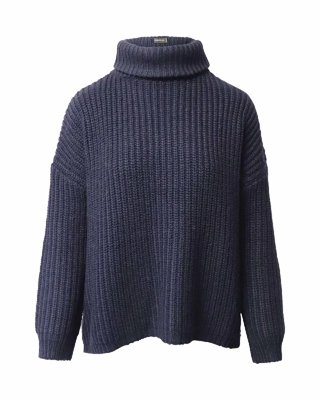 Zadig & Voltaire Turtleneck Knitted Sweater in Navy Blue Acrylic