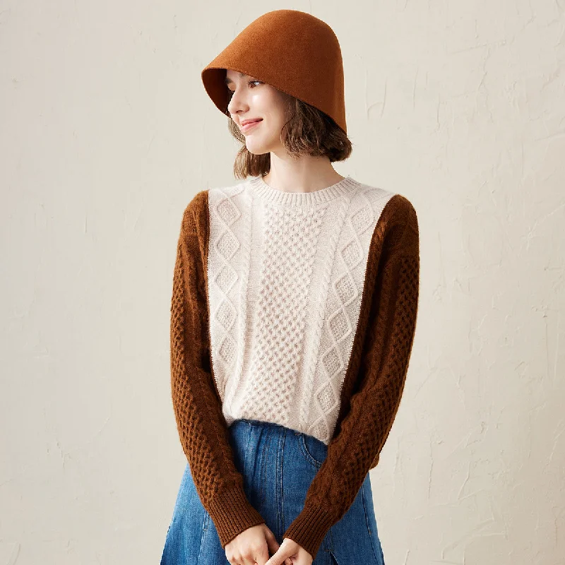 100% Cashmere Colorblock Cable Knit Sweater