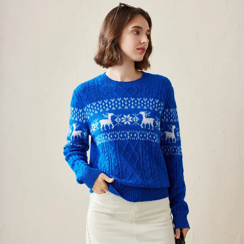 100% Cashmere Cozy Reindeer Fair Isle Knit Sweater