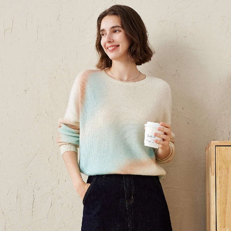 100% Cashmere Gradient Color Soft Knit Sweater