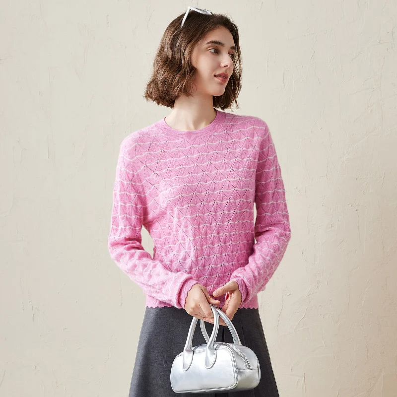 100% Cashmere Scallop Trim Knit Sweater