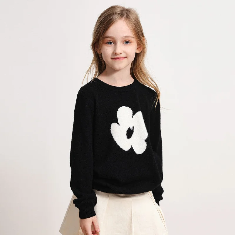 100% Wool  Intarsia Kids Round Neck Knit Sweater