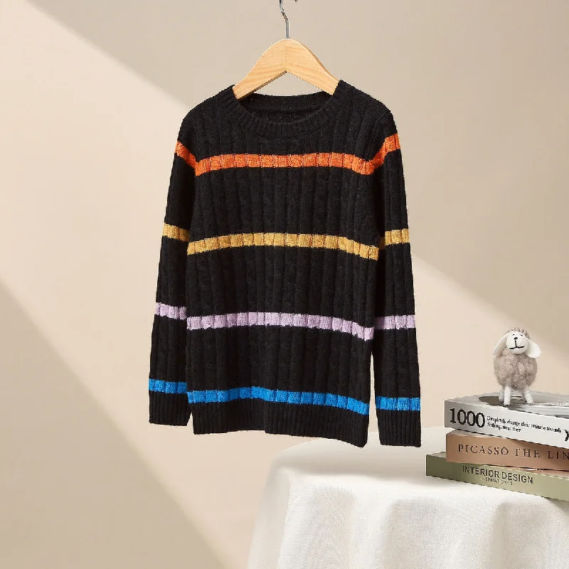 100% Wool Kid's Colorful Striped Knit Sweater