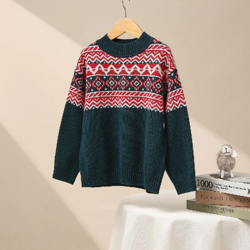 100% Wool Kid's Nordic Patterned Knit Sweater