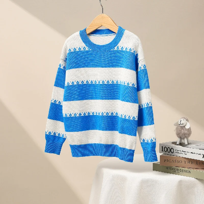 100% Wool Kid's Striped Nordic Pattern Knit Sweater