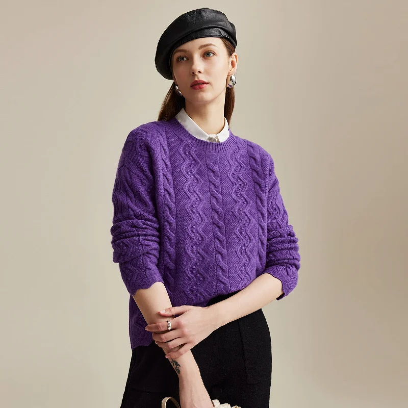 100% Wool Vibrant Color Cozy Cable Knit Sweater