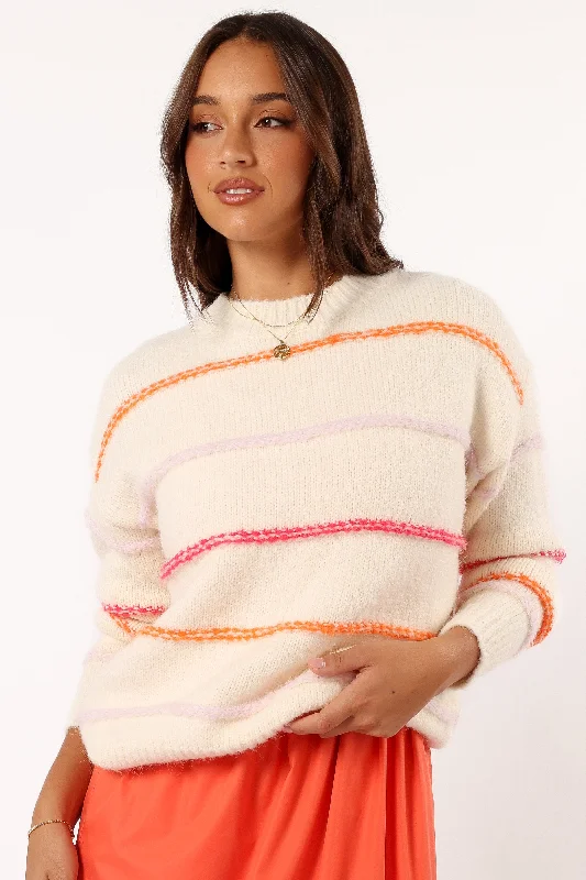 Lyla Multi Color Stripe Knit Sweater - Cream