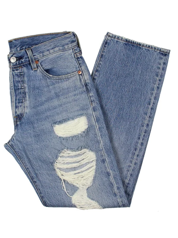 501 Mens Mid-Rise Destroyed Straight Leg Jeans