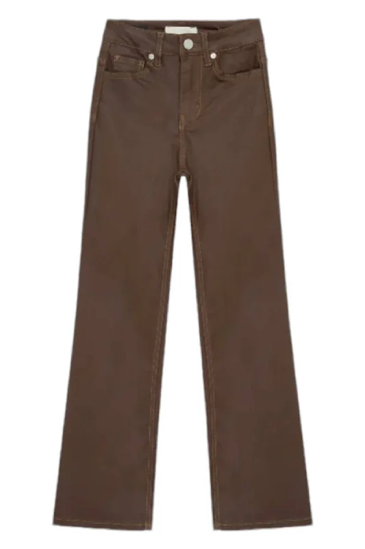 Girl's Coated Flared Leg Pants In Brown