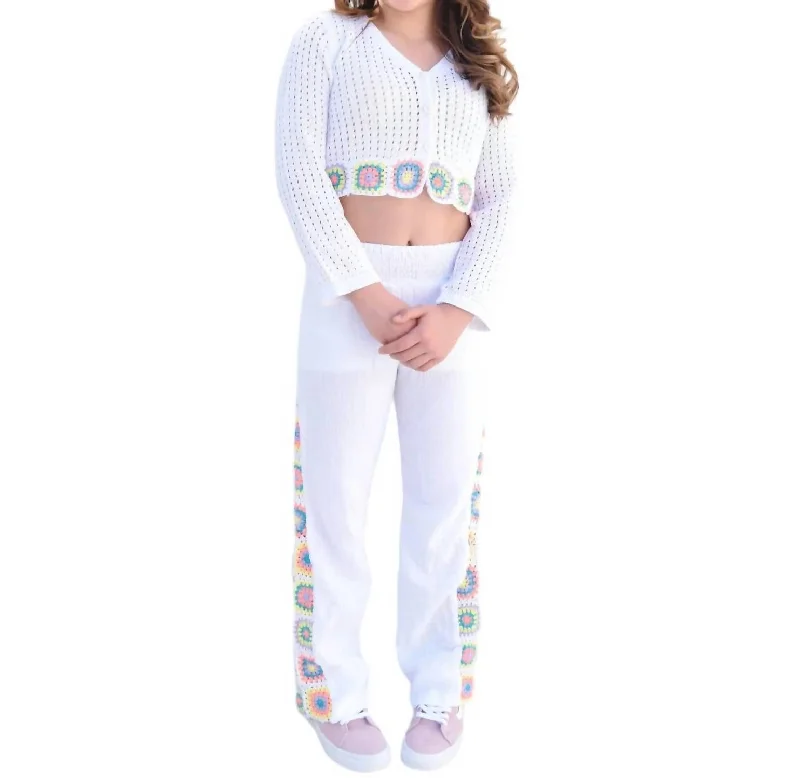 Girls Crochet Pants In White