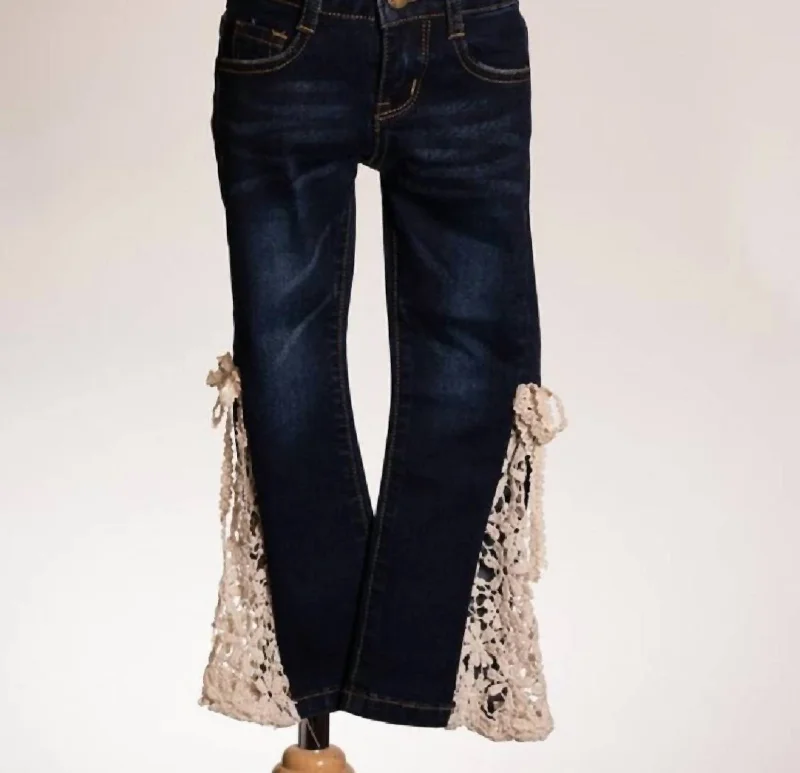 Girls Denim Lace Bell Jeans In Dark Denim/lace Bell