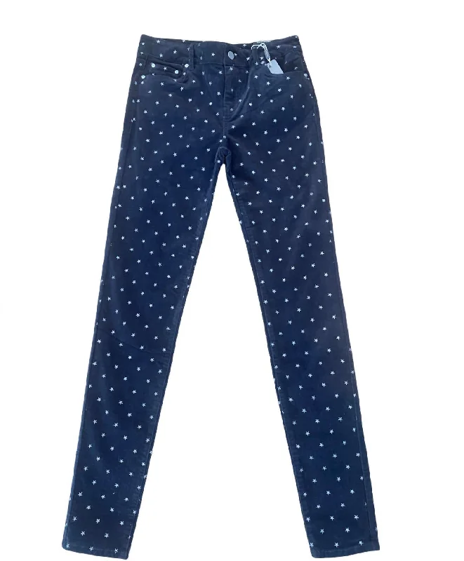 Kids Mid Rise Star Print Corduroy Skinny Jean In Navy Blue