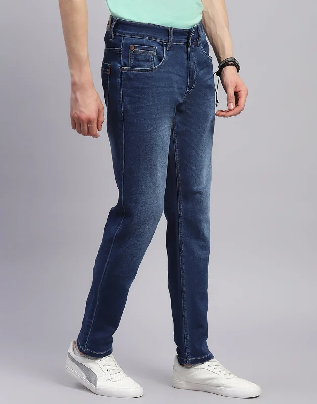 Men Blue Light Wash Narrow Fit Denim