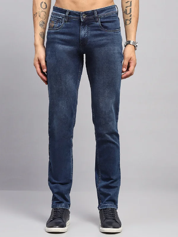 Men Blue Solid Narrow Fit Denim