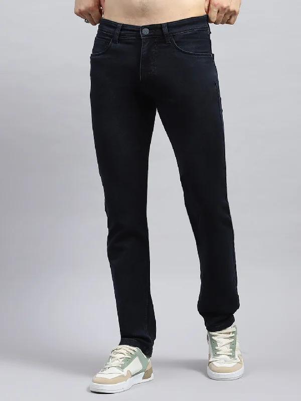 Men Blue Solid Narrow Fit Denim