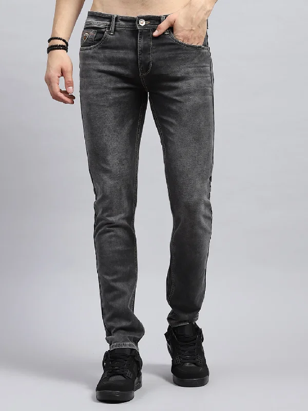 Men Grey Solid Skinny Fit Denim