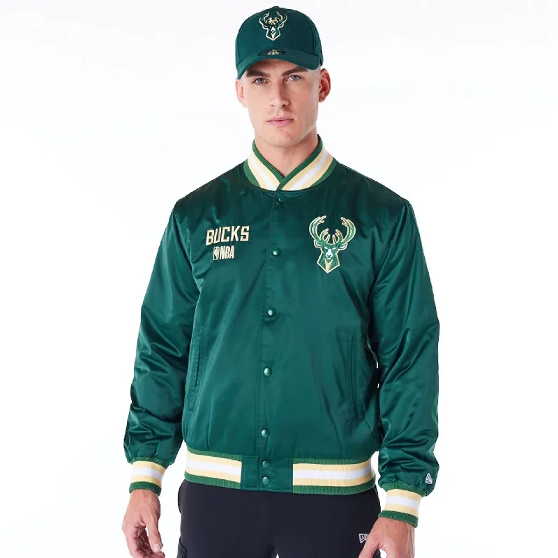 Milwaukee Bucks NBA Satin Dark Green Bomber Jacket